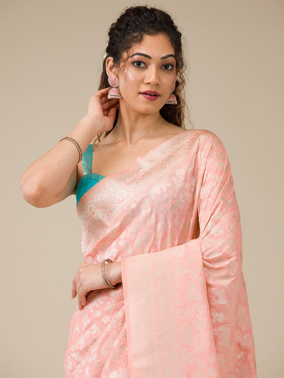 

Koskii Woven Design Zari Saree, Peach
