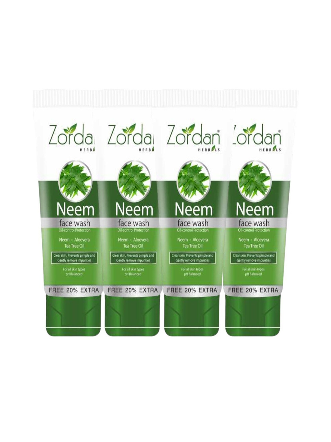 

ZORDAN Set Of 4 Herbals Neem Face Wash - 60 ml Each, Green