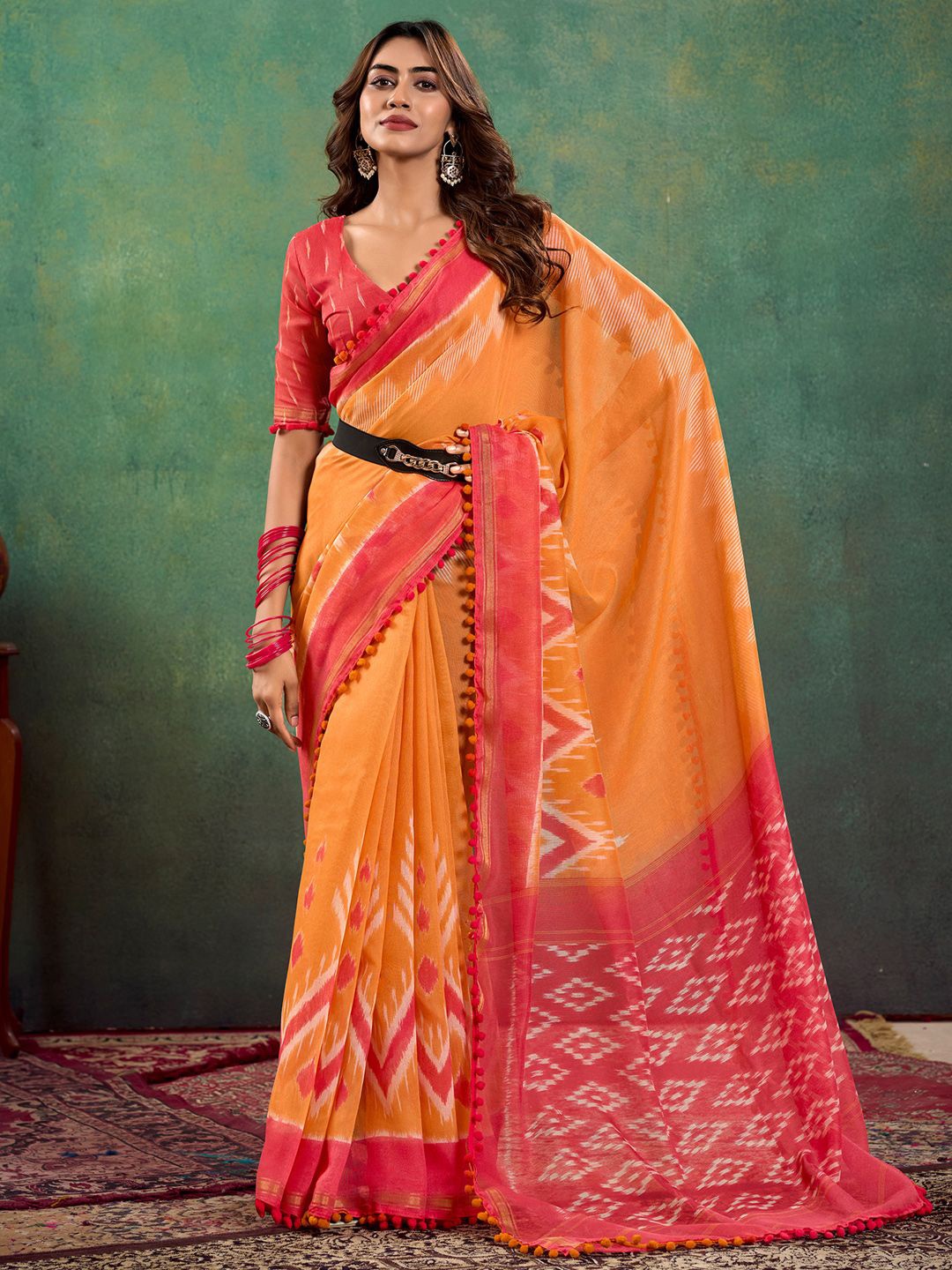 

Saree mall Ethnic Motifs Printed Bagh Sarees, Orange