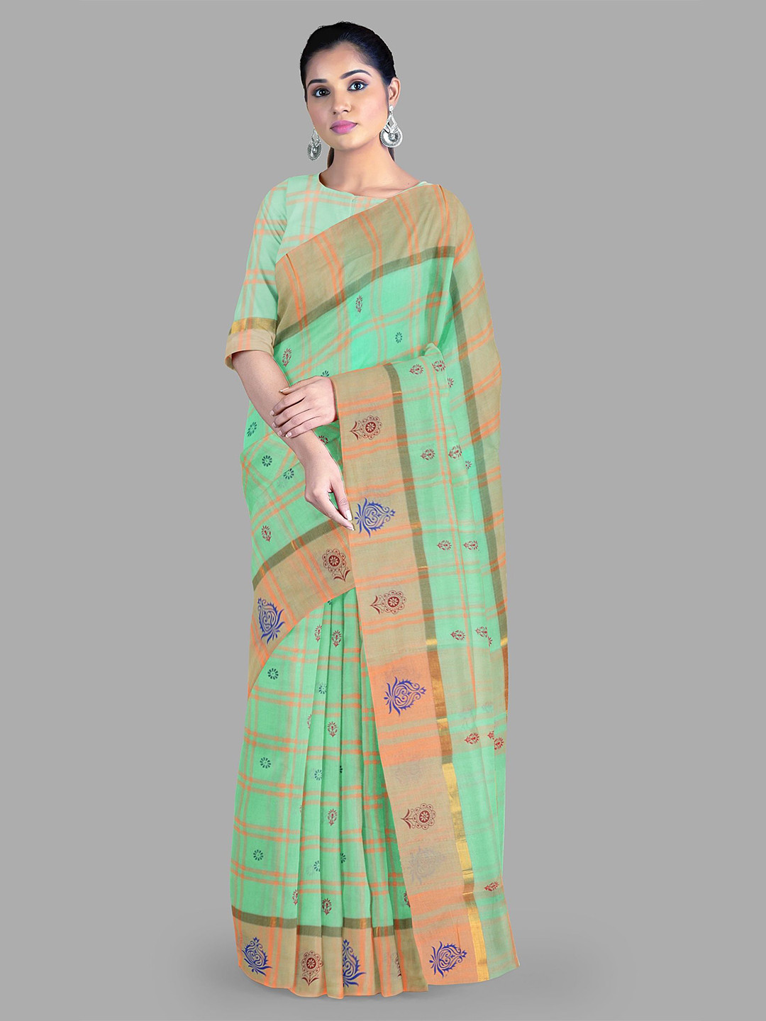 

The Chennai Silks Checked Pure Cotton Gadwal Saree, Green