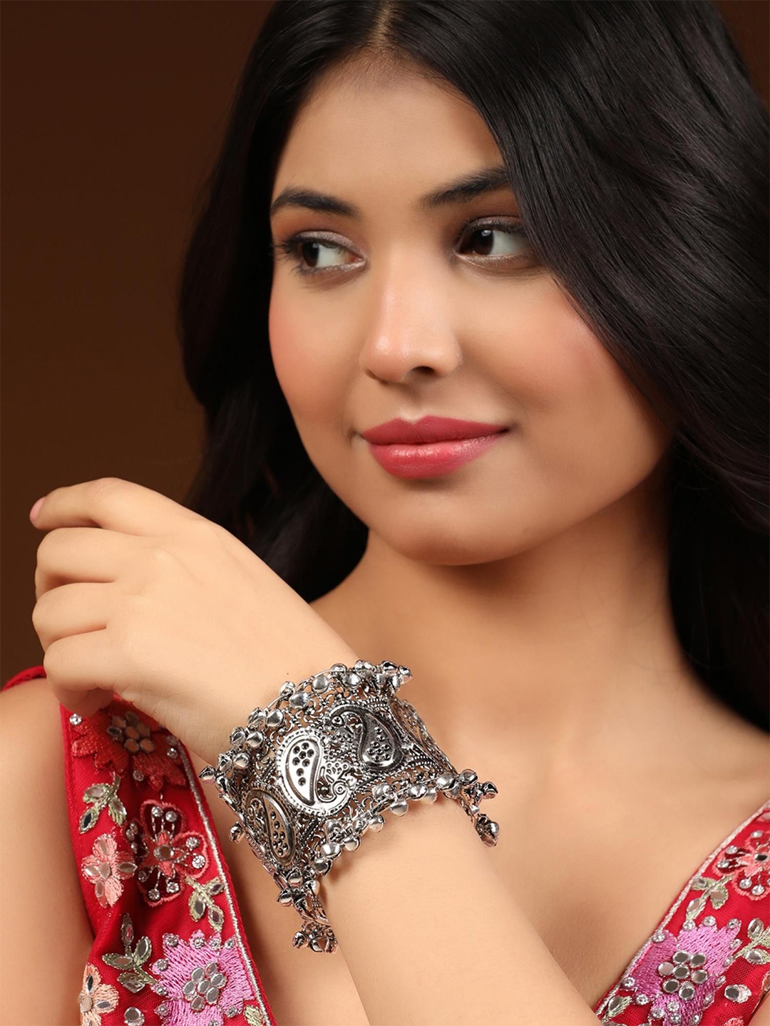 

Sangria Silver Plated & Ghungroo Charm Bracelet