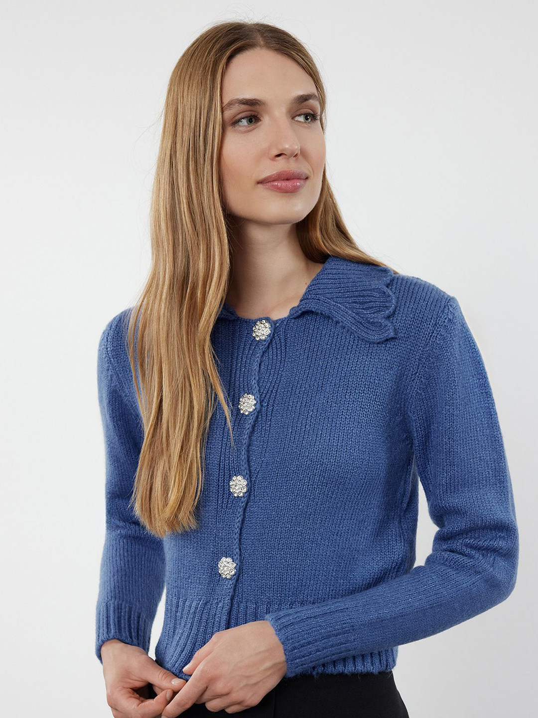 

Trendyol Women Crop Cardigan, Blue