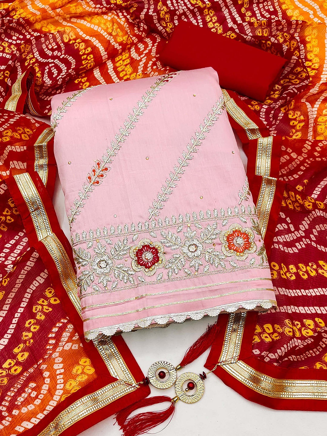 

Ishin Ethnic Motifs Embroidered Pure Cotton Unstitched Dress Material, Pink