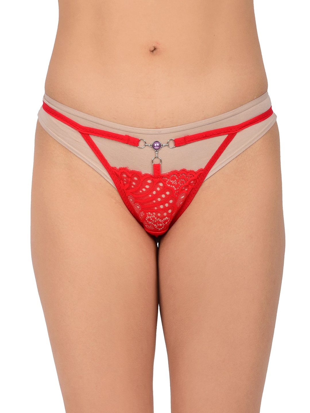 

bare dezire Mid-Rise Thongs Lace Briefs BZ_TNG_91_RED_S-Red, Beige