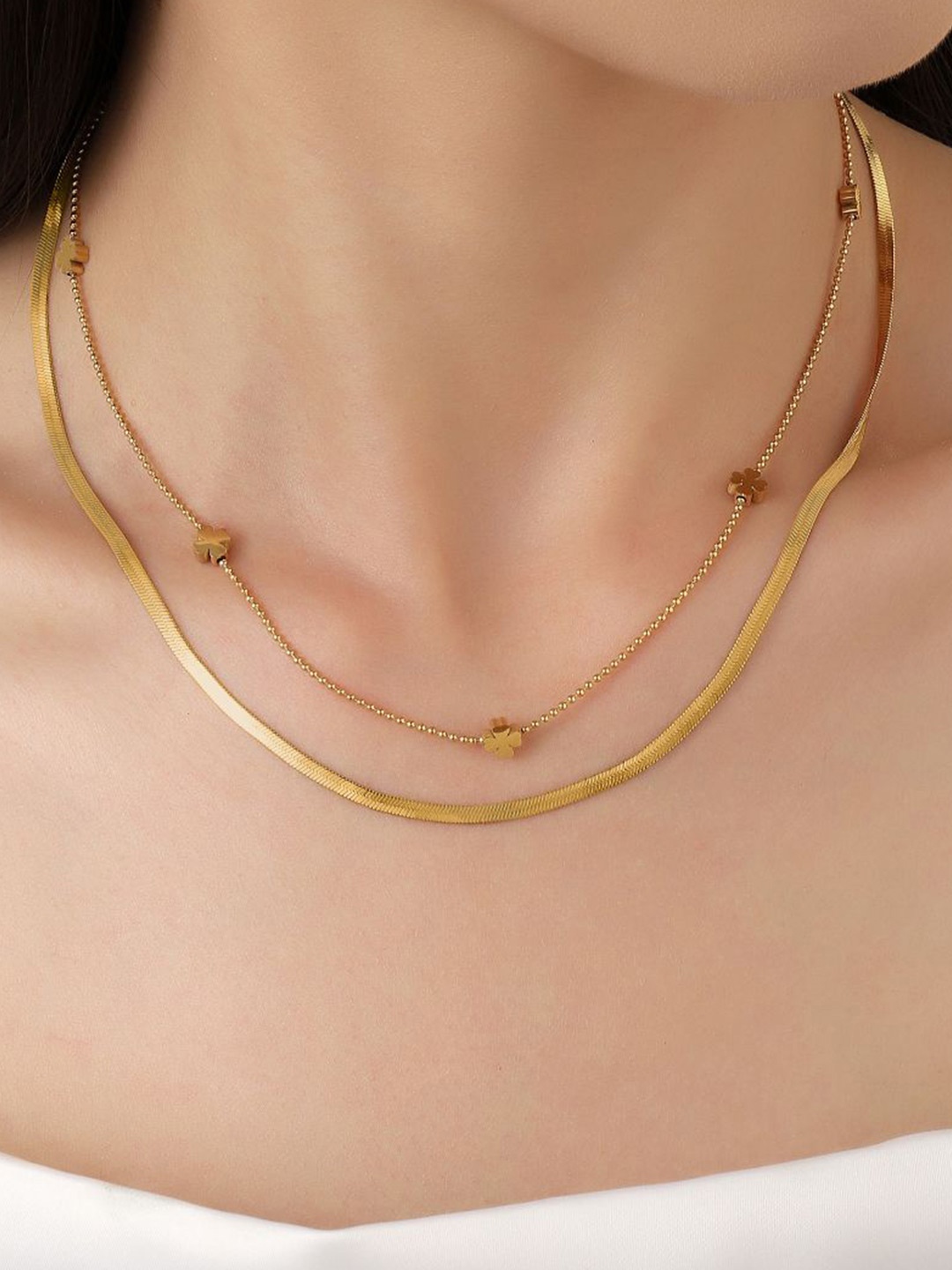 

SALTY Mini Clover Stainless Steel Layered Necklace, Gold