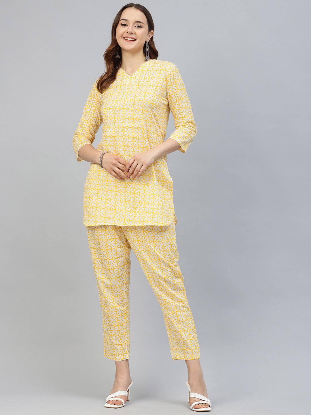 

KALINI Floral Printed V-Neck Tunic With Trousers, Yellow