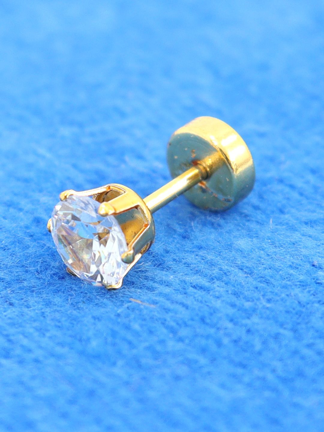 

VAGHBHATT Men Stainless Steel Gold-Plated Rhinestone Stud