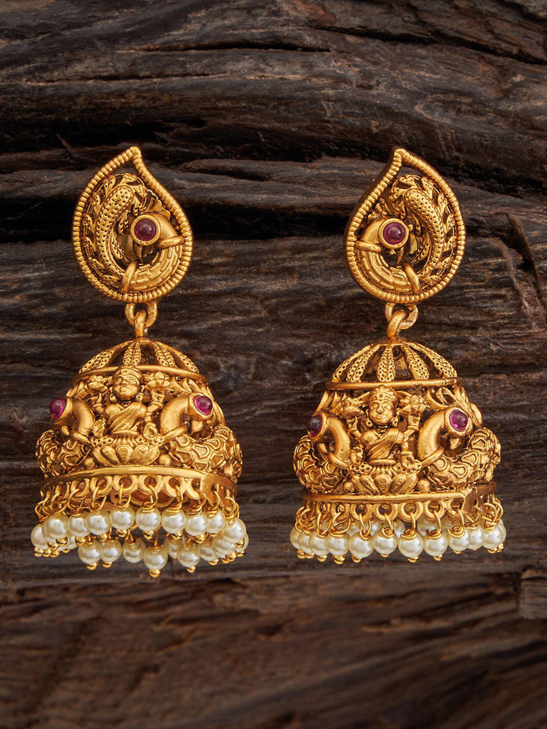 

Kushal's Fashion Jewellery Beaded Dome Shaped Antique Jhumkas, Gold