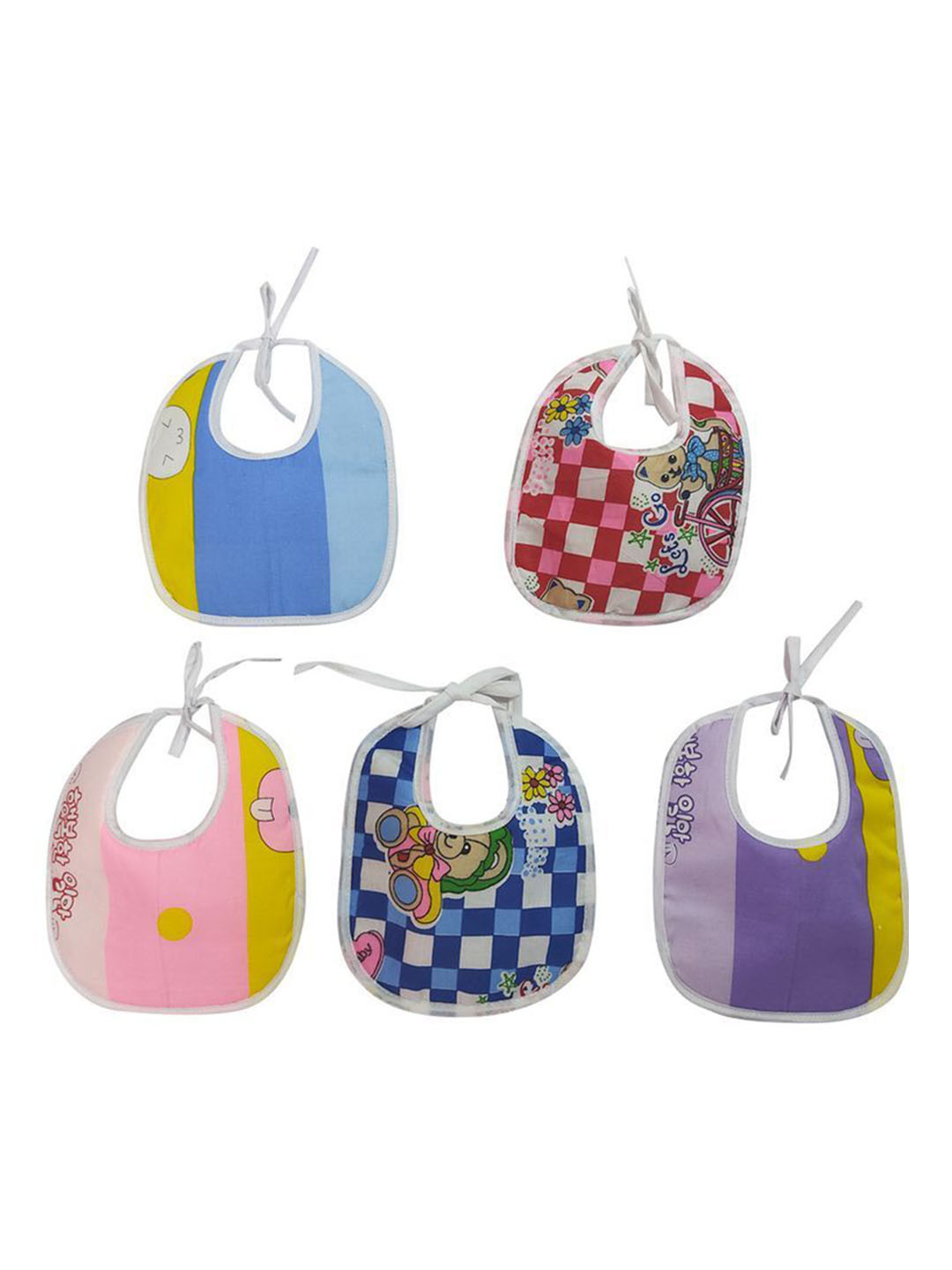 

BAESD Infants Pack Of 5 Assorted Printed Pure Cotton Bibs, Blue