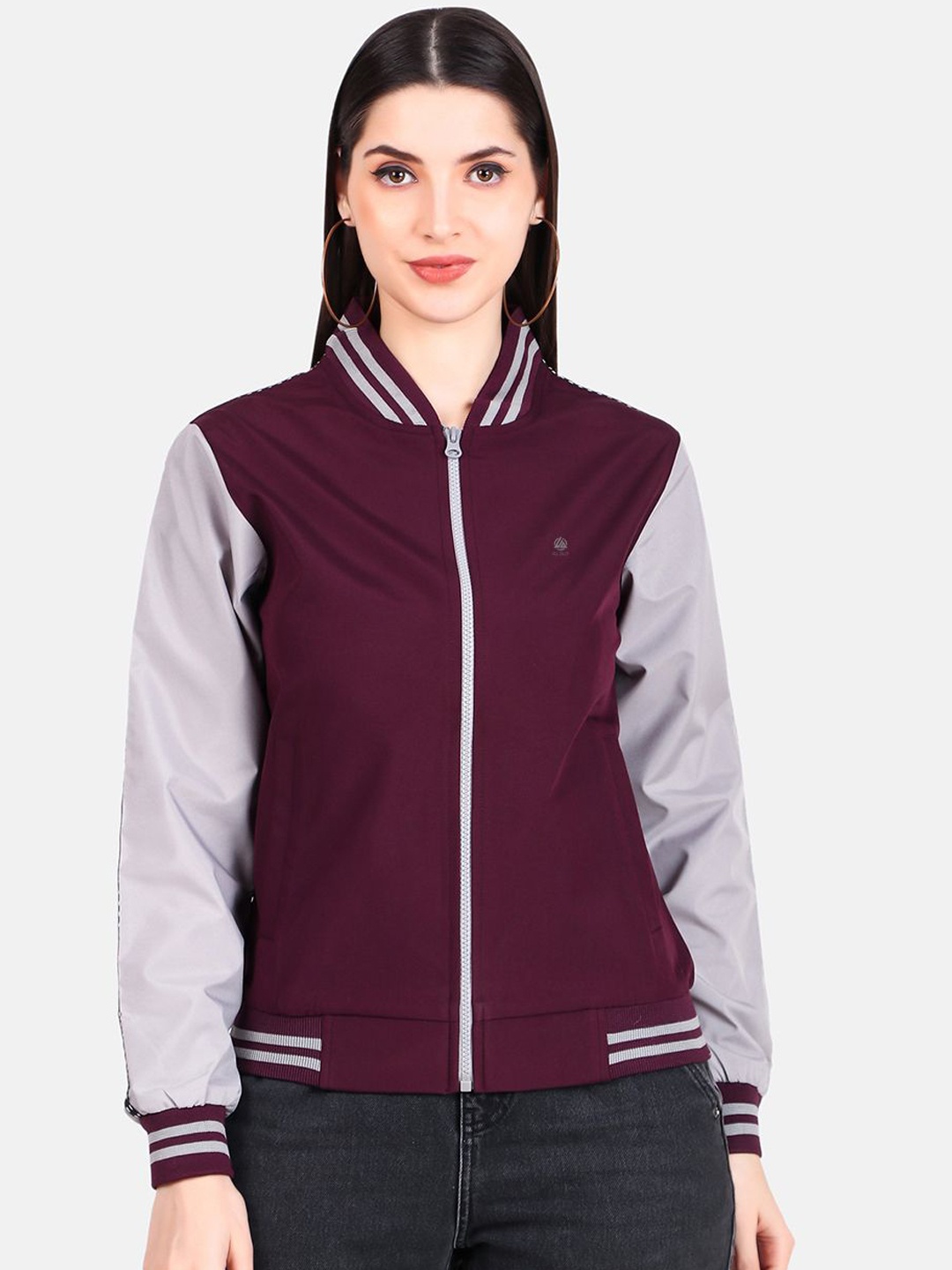 

WELL QUALITY Women Colourblocked Windcheater Training or Gym Sporty Jacket with Embroidered, Maroon