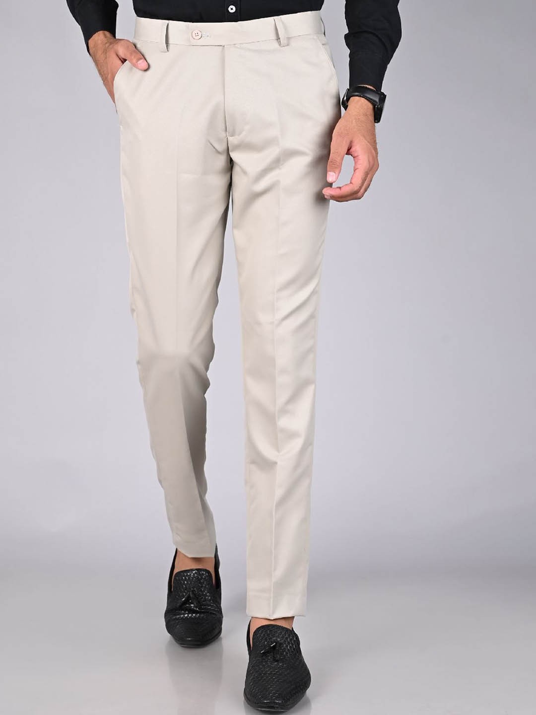 

MANCREW Men Smart Mid-Rise Easy Wash Formal Trousers, Beige