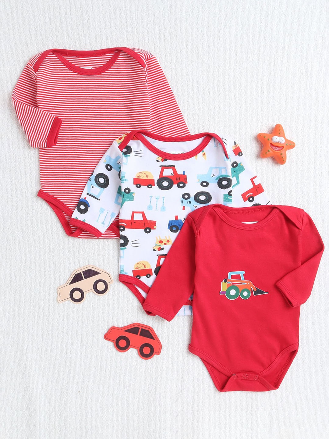 

BUMZEE Infants Pack Of 3 Cotton Bodysuit, Red