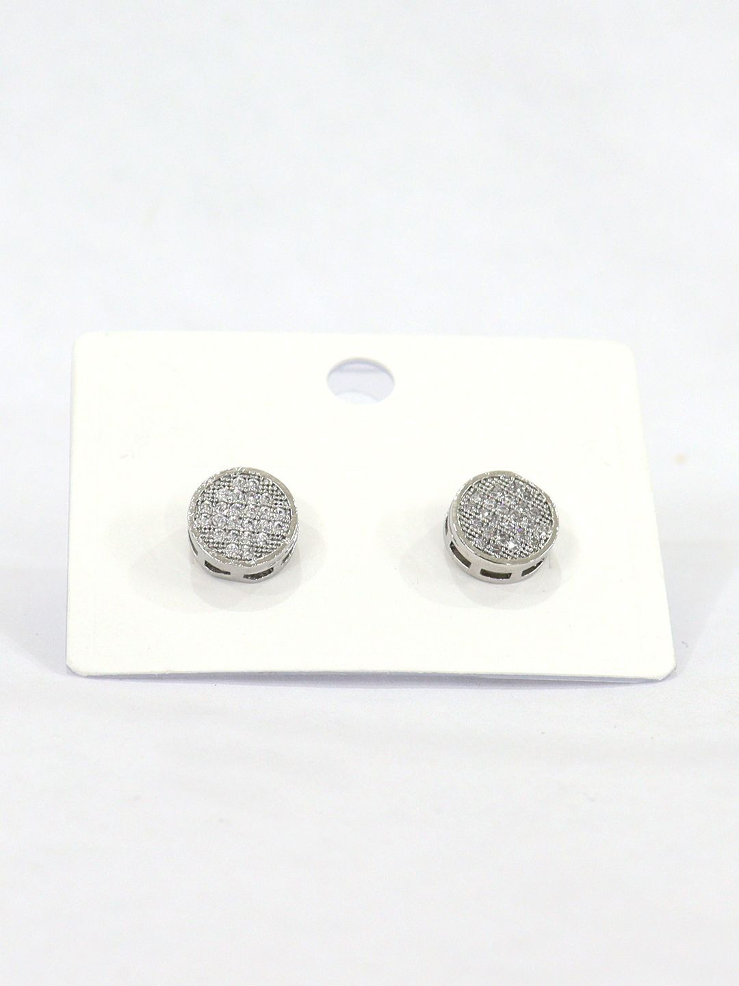 

KRENOZ Silver Plated Circular Shaped Cubic Zirconia Studs Earrings