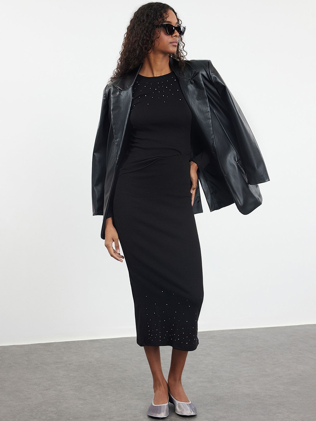

Trendyol Printed Top With Midi Skirt, Black
