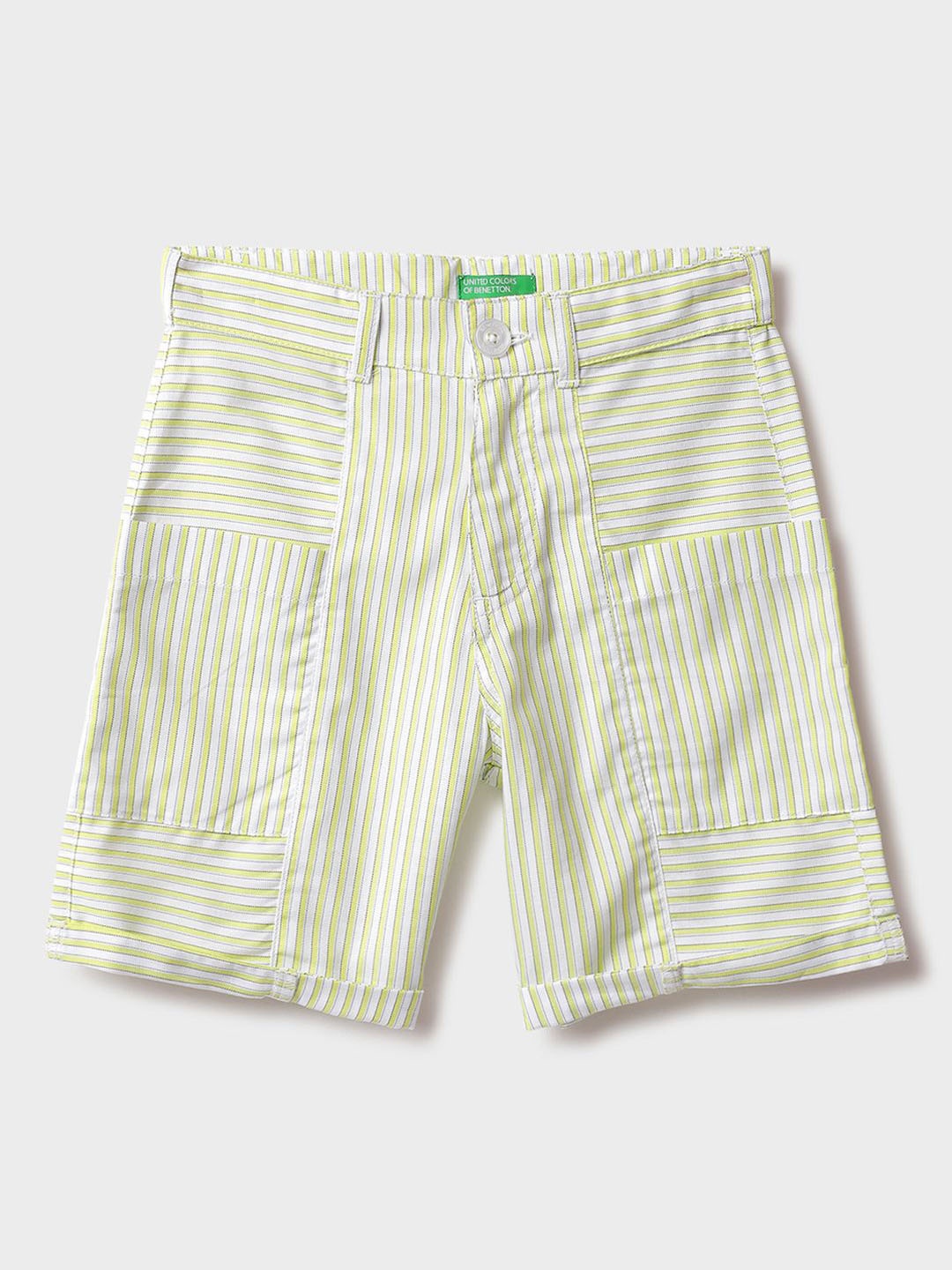 

United Colors of Benetton Boys Striped High-Rise Technology Shorts, Green