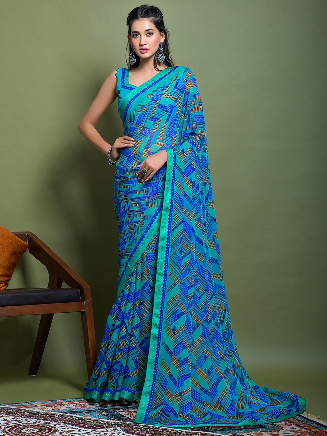 

KALINI Abstract Printed Saree, Blue
