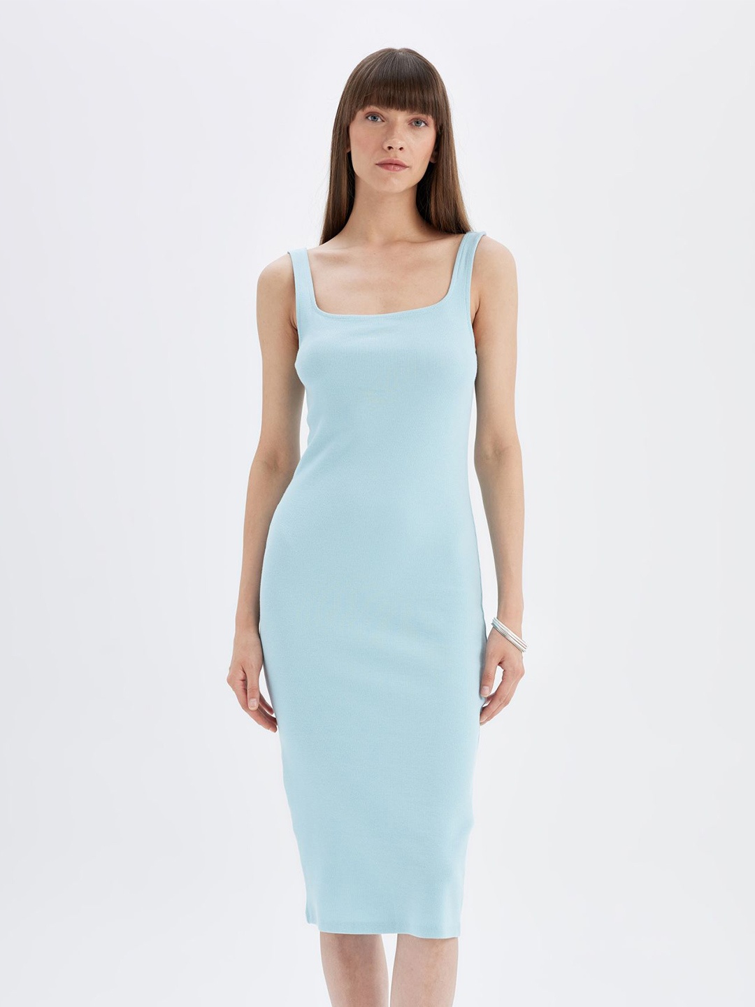

DeFacto Cotton Bodycon Midi Dress, Blue