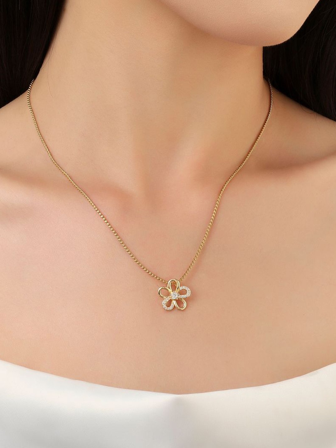 

SALTY Stainless Steel Artificial Stones Pendant with Chain, Gold
