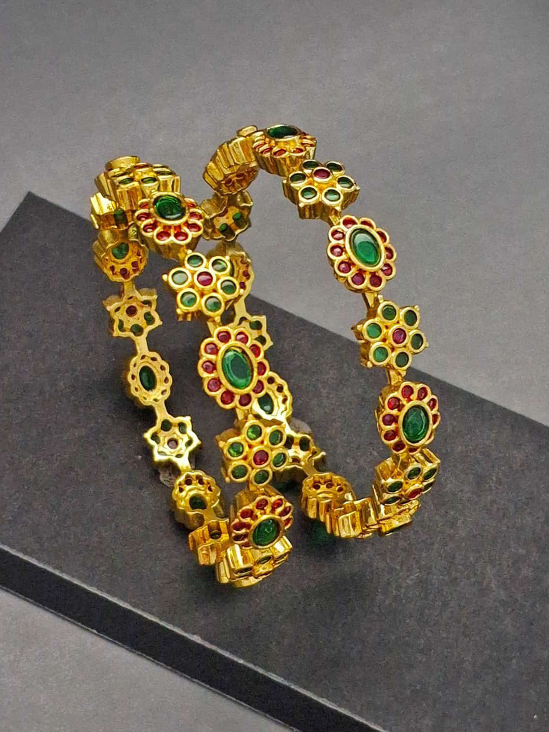 

Zevarly Set Of 2 Gold-Plated American Diamond Studded Bangles