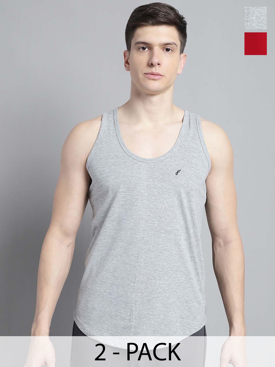 

FBAR Pack Of 2 Men Solid Anti-Bacterial Innerwear Gym Vest, Red