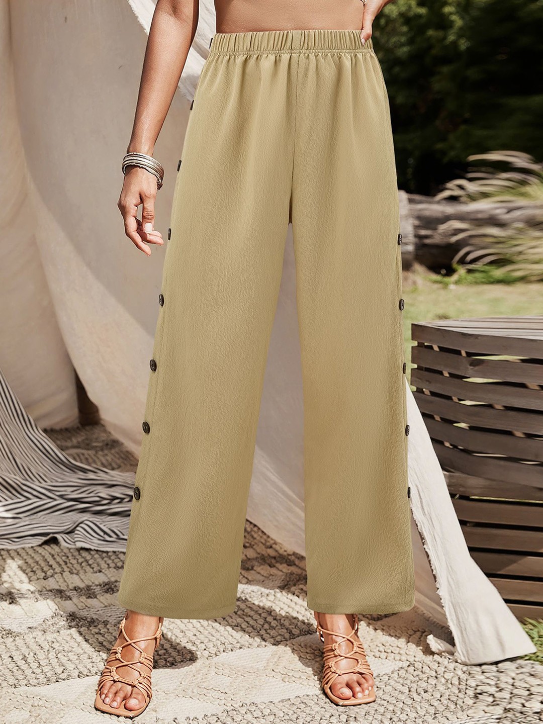 

StyleCast Women Comfort Parallel Trousers, Khaki