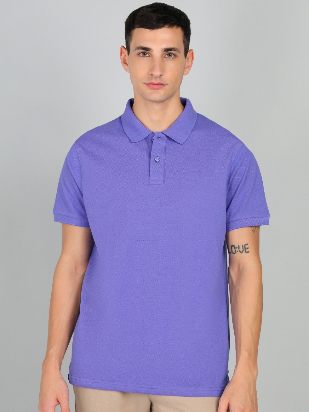 

Alan Jones Men Solid Polo Collar Cotton T-shirt, Purple