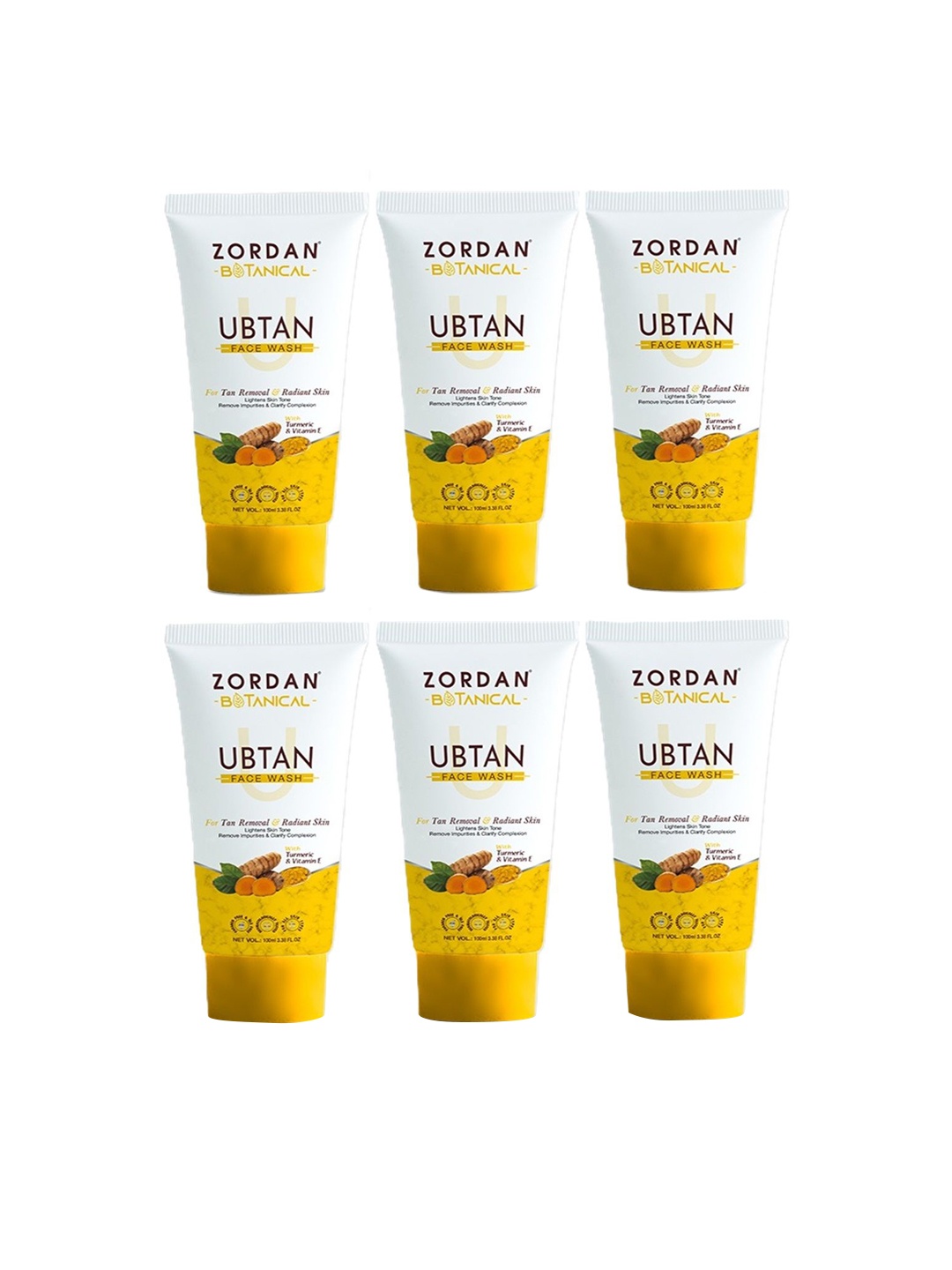 

ZORDAN Set Of 6 Botanical Ubtan Face Wash - 60 ml Each, Yellow