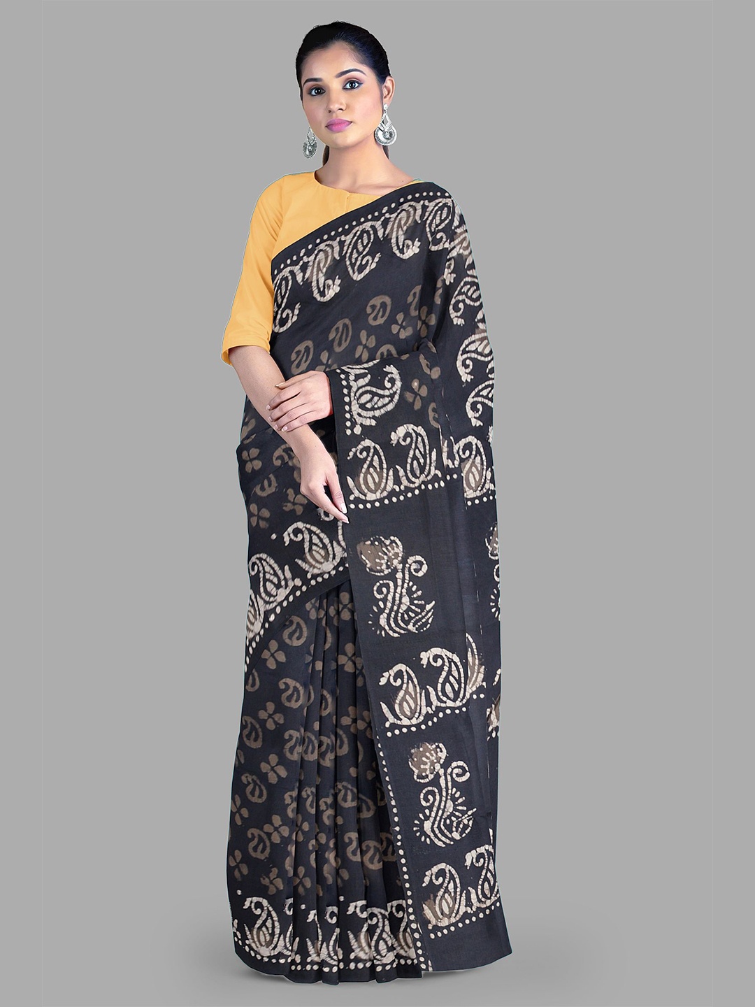 

The Chennai Silks Women Paisley Pure Cotton Sarees, Navy blue