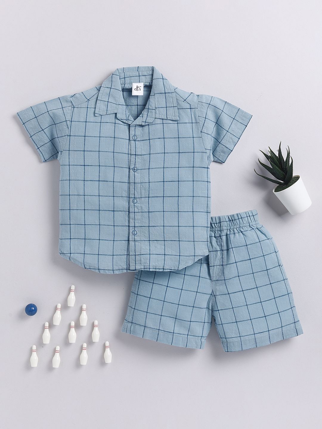 

Clt.s Unisex Kids Checked Night suit, Blue