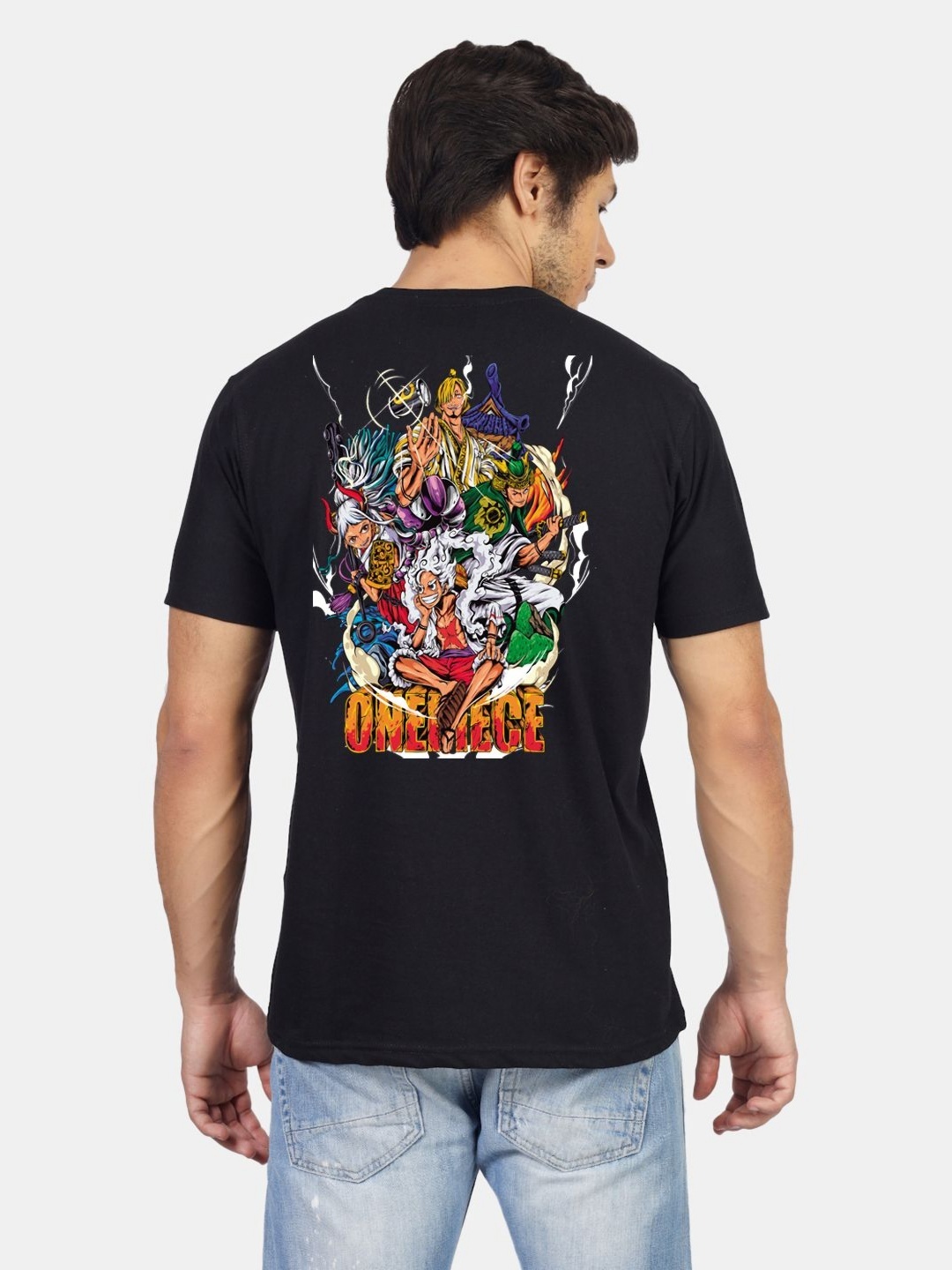 

Greylongg Men Graphic Printed Round Neck Cotton T-shirt, Black
