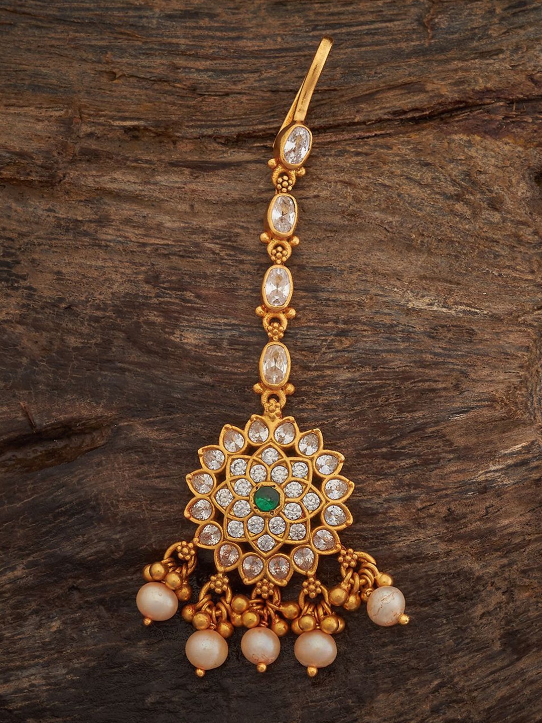 

Kushal's Fashion Jewellery Gold Plated 92.5 Pure Silver Stoned & Beads Studded Maang Tikka