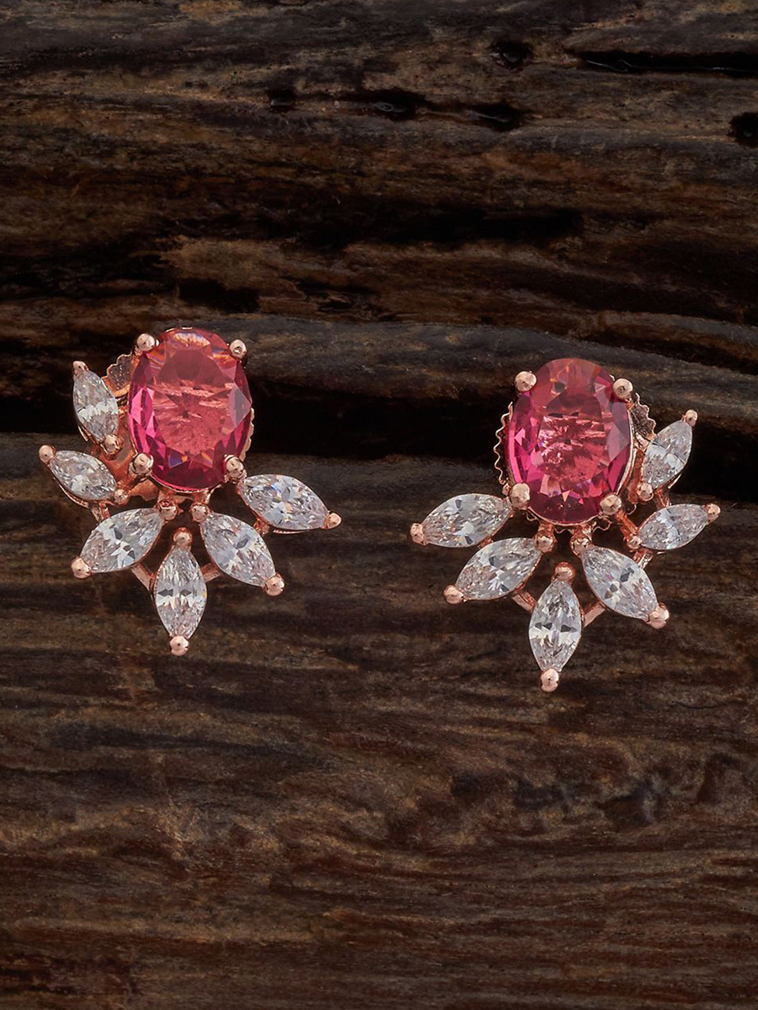 

Kushal's Fashion Jewellery Rose Gold-Plated Classic Studs, Red