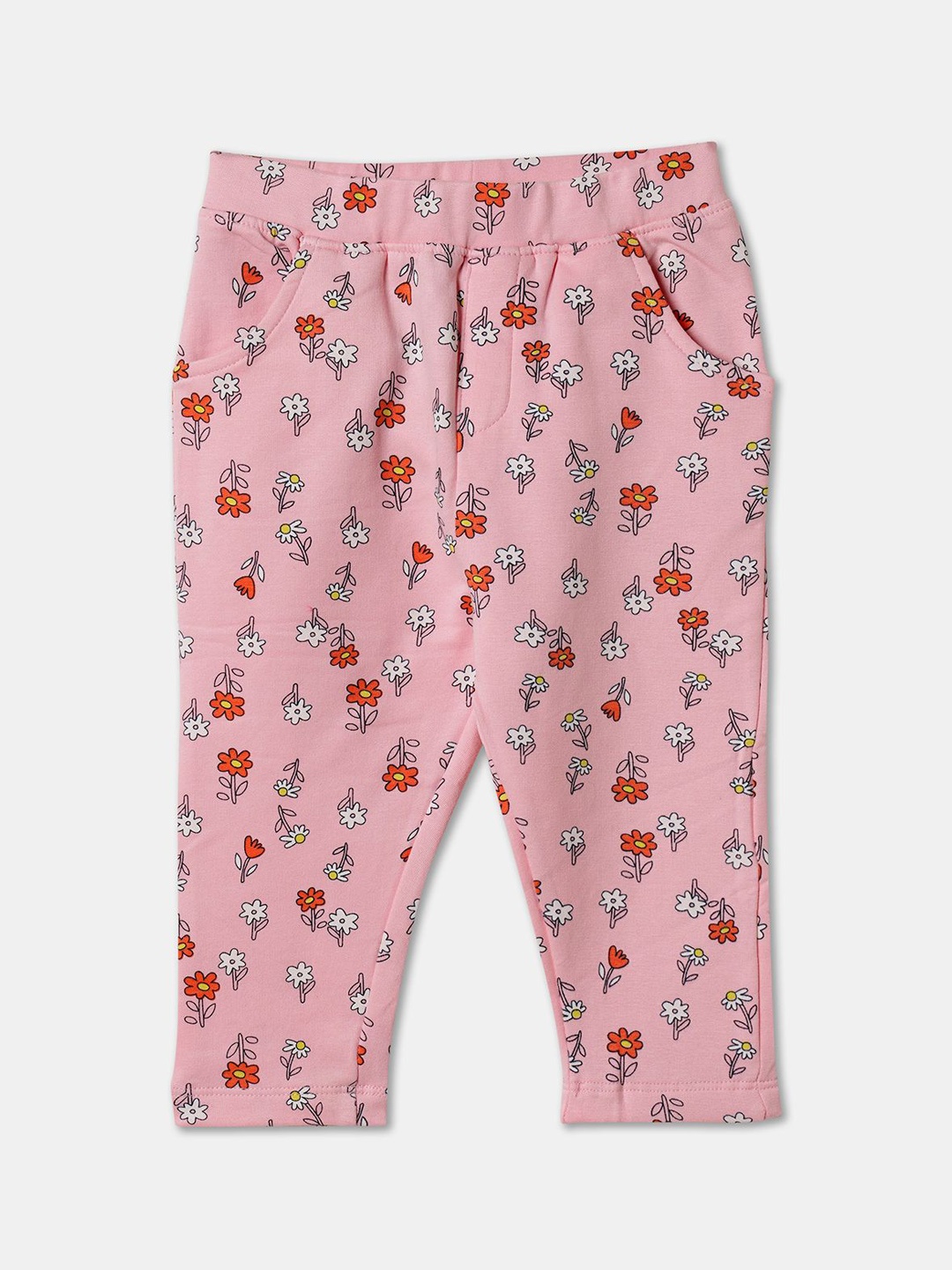 

R&B Infant Girls Floral Printed Cotton Track Pants, Pink