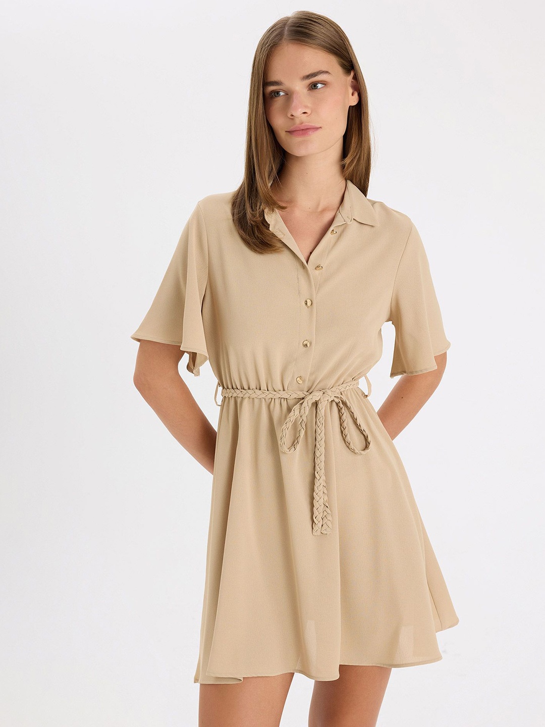 

DeFacto Shirt Mini Dress, Beige