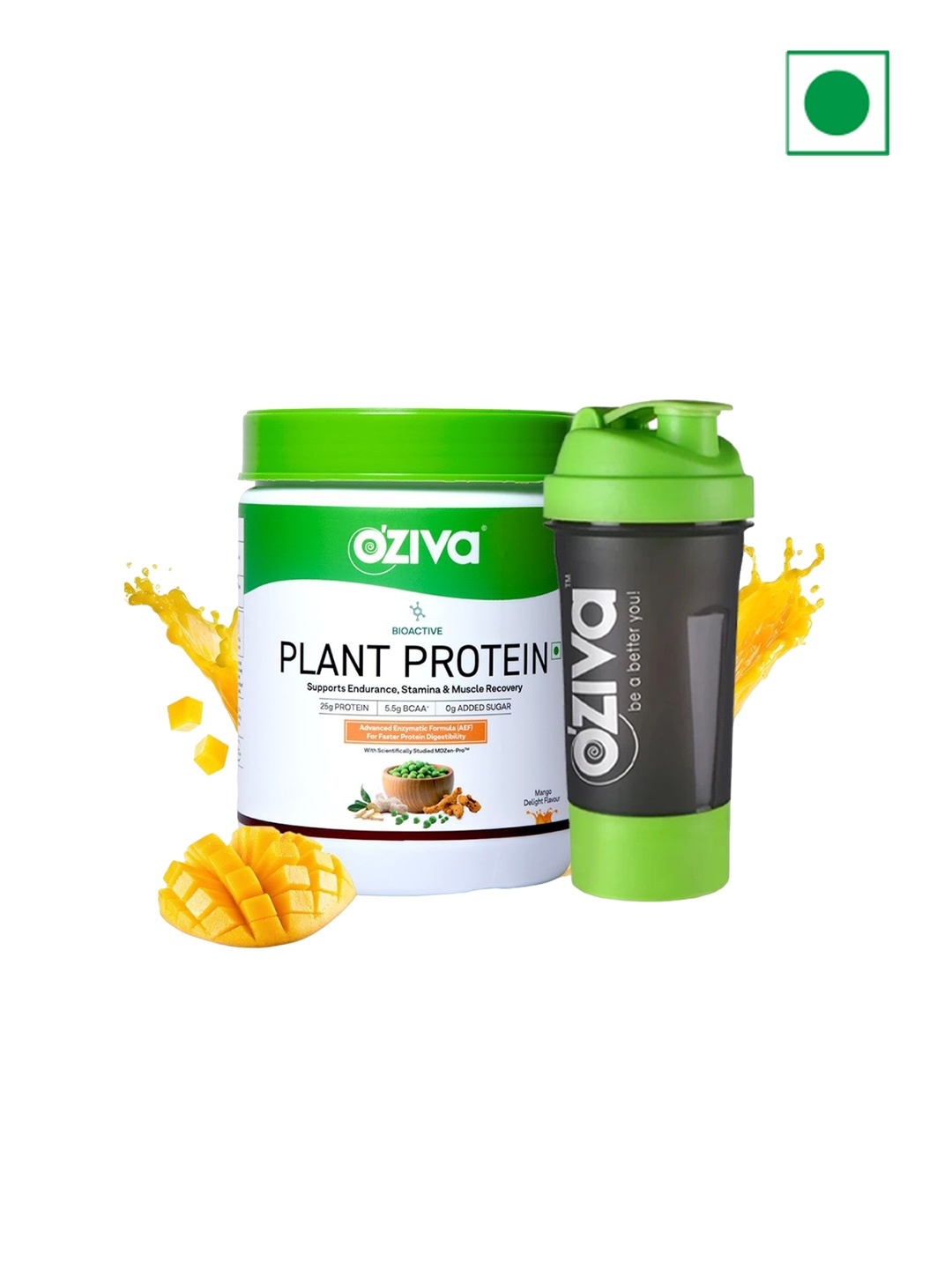 

OZiva Bioactive Plant Protein With Shaker-Strawberry Flavour-25g + 500g, Green