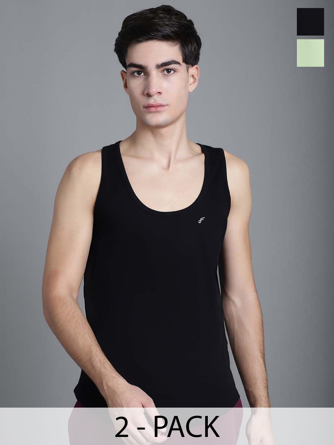 

FBAR Men Pack Of 2 Cotton Anti-Bacterial Gym Vests FBC-01-33, Black