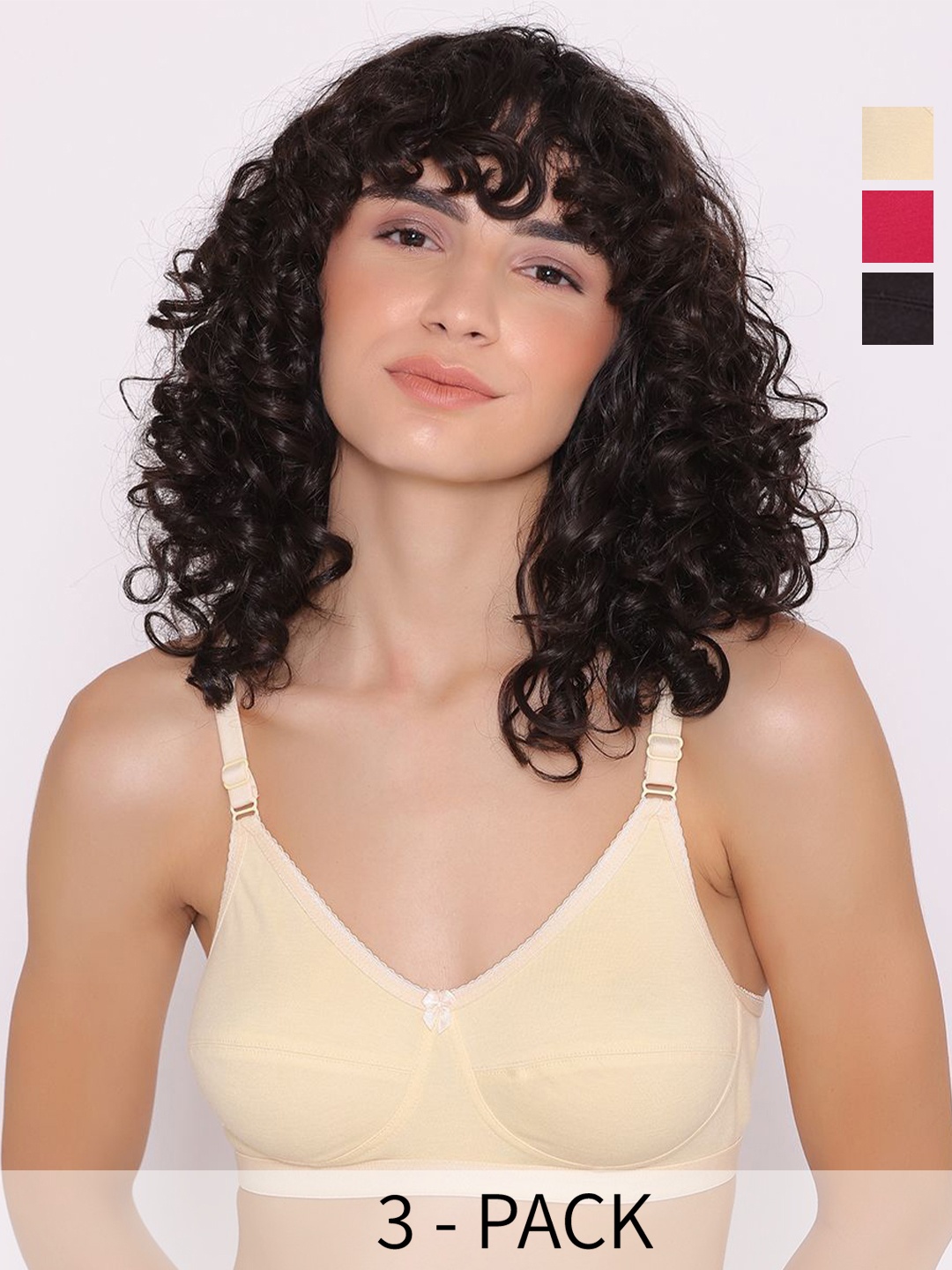 

INKURV Pack of 3 Full Coverage Underwired Cut and Sew Push-Up Bra, Black