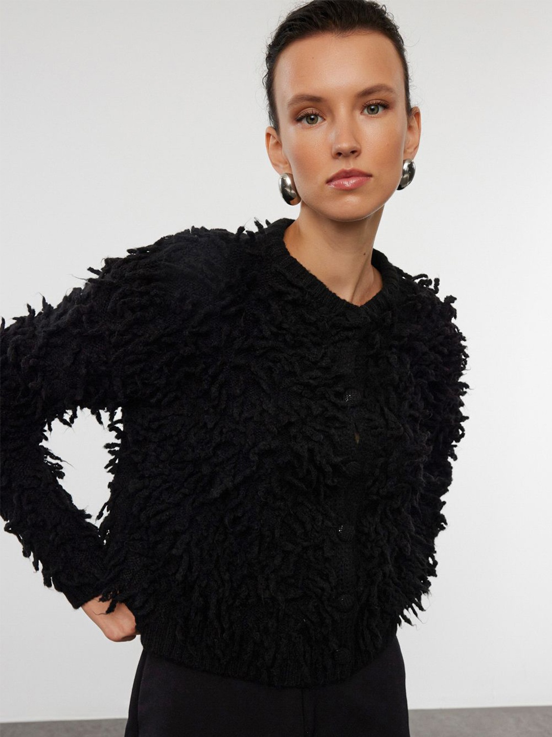 

Trendyol Women Pullover with Fringed Detail, Black