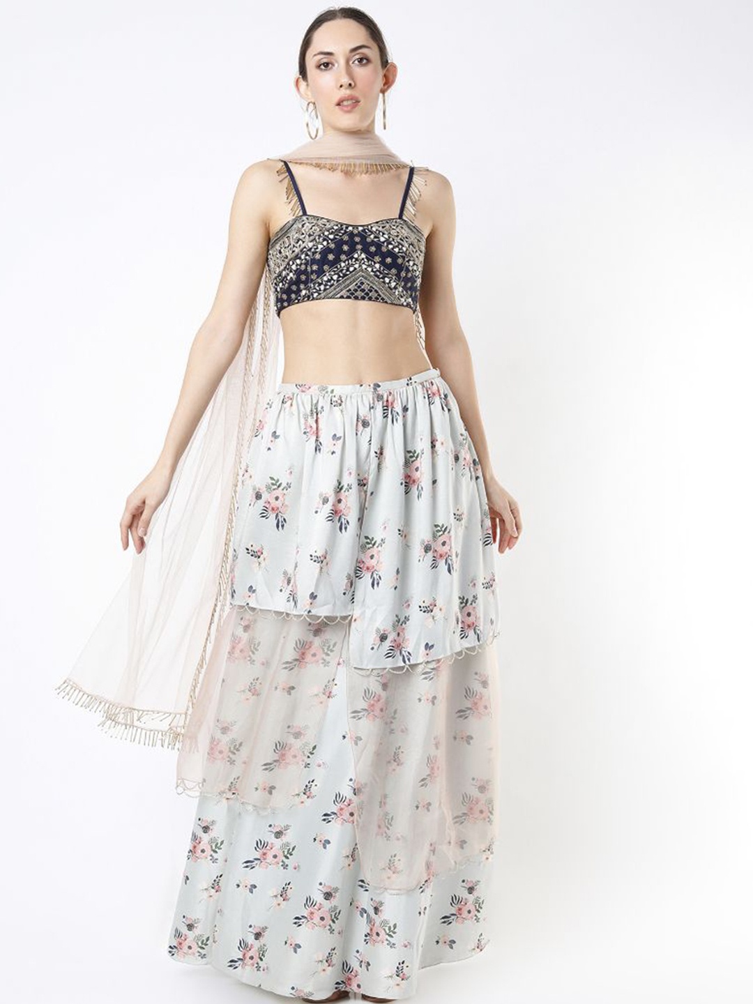 

Payal Singhal Embroidered Lehenga & Blouse With Dupatta, Navy blue