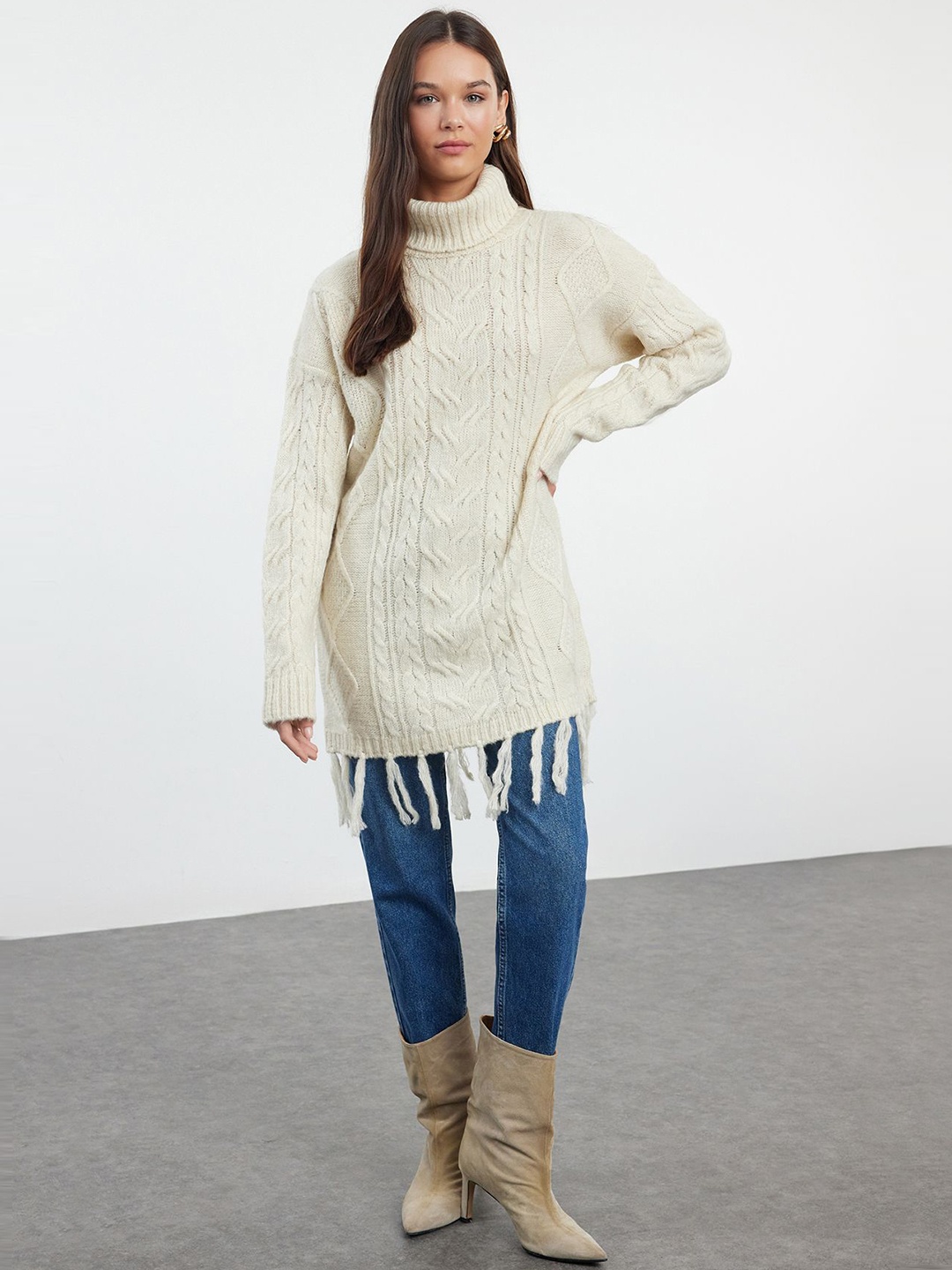 

Trendyol Women Cable Knit Pullover, White