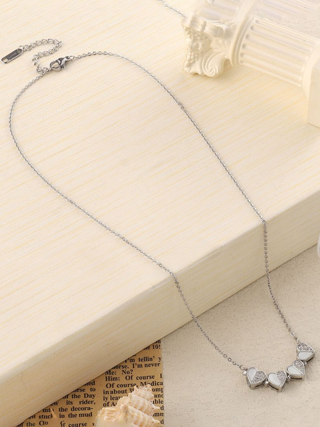 

SALTY Clover Half n Half Studded Minimal Silver Necklace