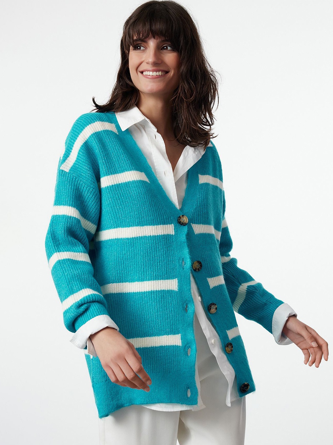 

Trendyol Women Striped Cardigan, Blue