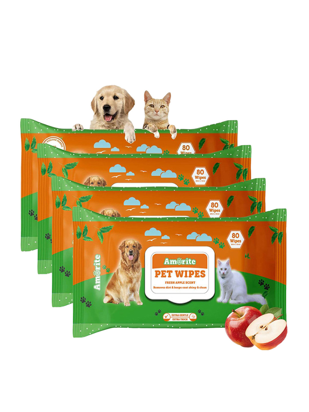

AMORITE Set of 4 Pet Wipes for Dogs, Cats and Pets For Cleaning & Deodorising Body (320 Wipes), White