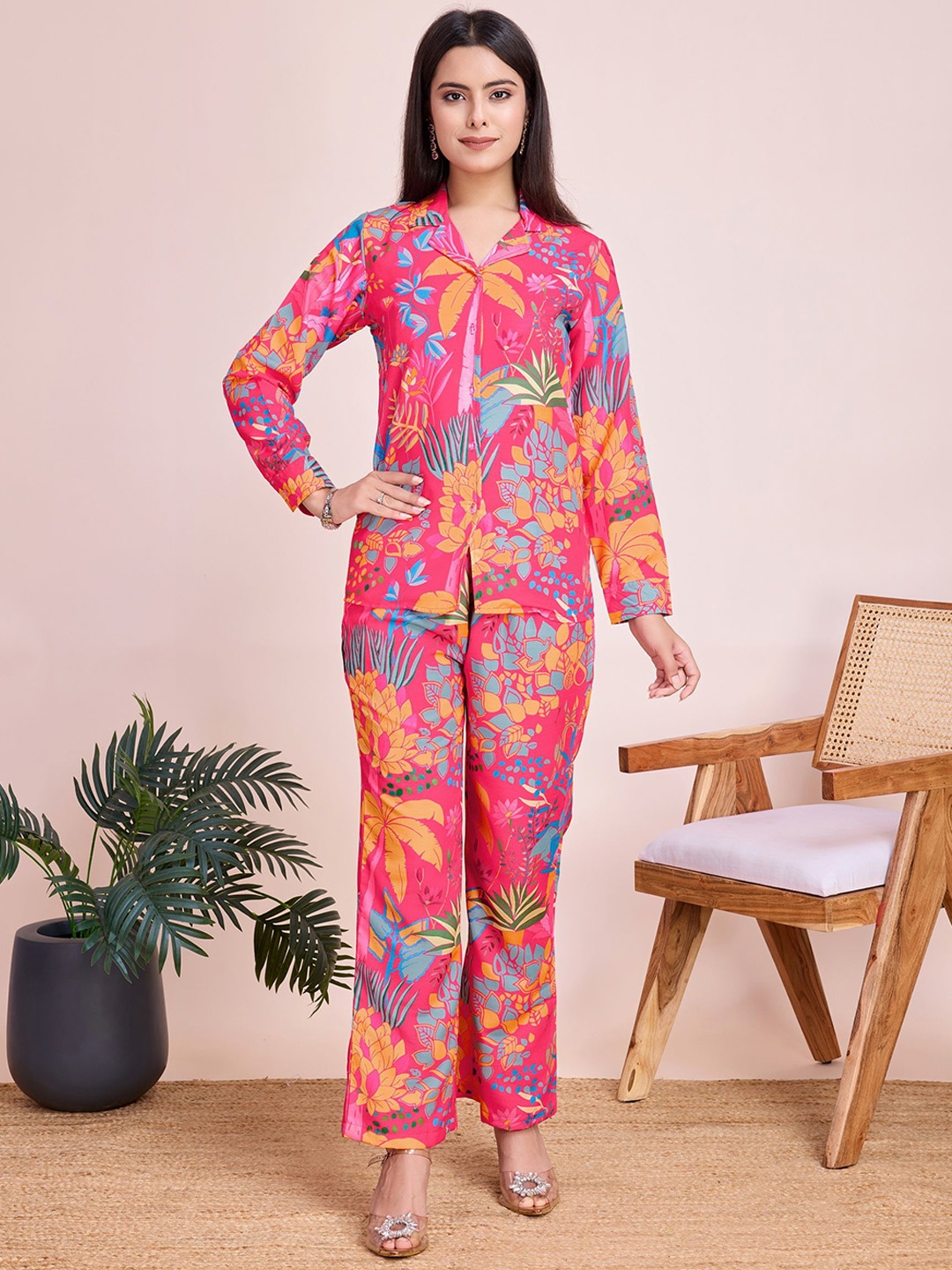 

Ekta Textiles Tropical Printed Shirt With Trouser, Pink