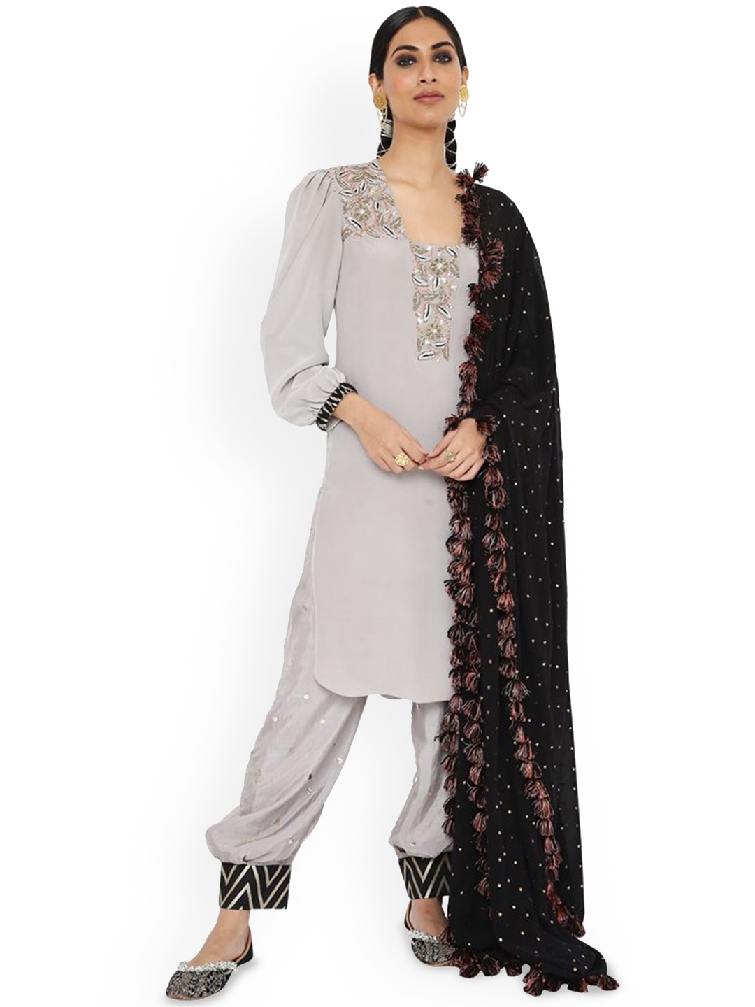 

Payal Singhal Embroidered Regular Straight Kurta with Palazzos & Dupatta, Black