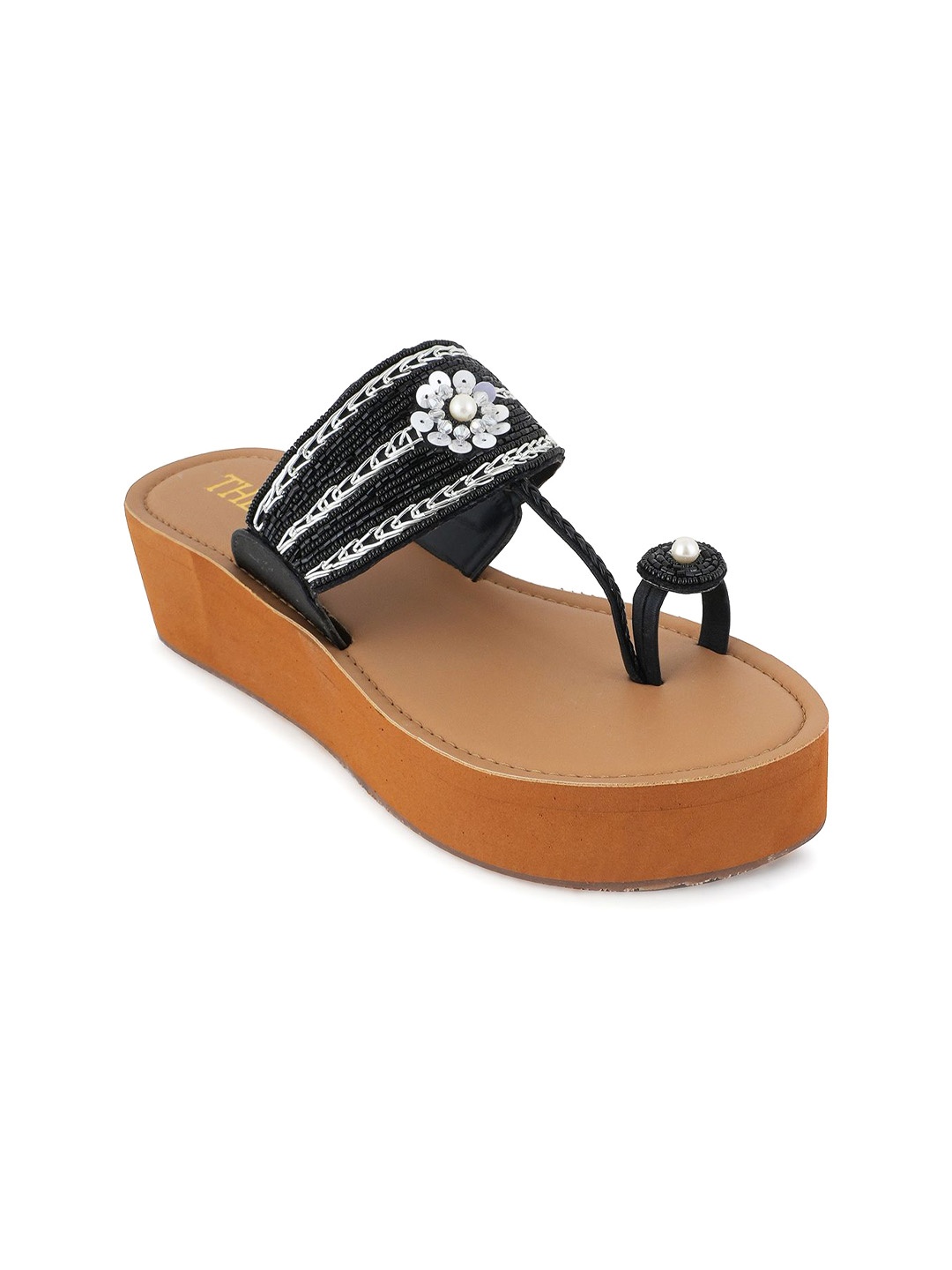 

Thea Women Ethnic Embellished Platform Heel Sandals, Black