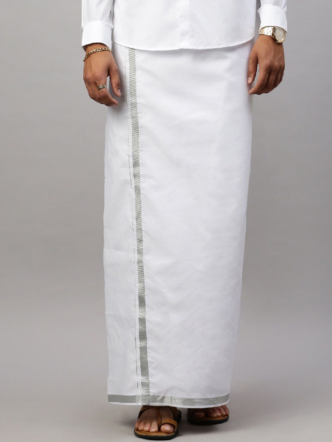 

Ramraj Men Pure Cotton Zari Border Dhoti, White