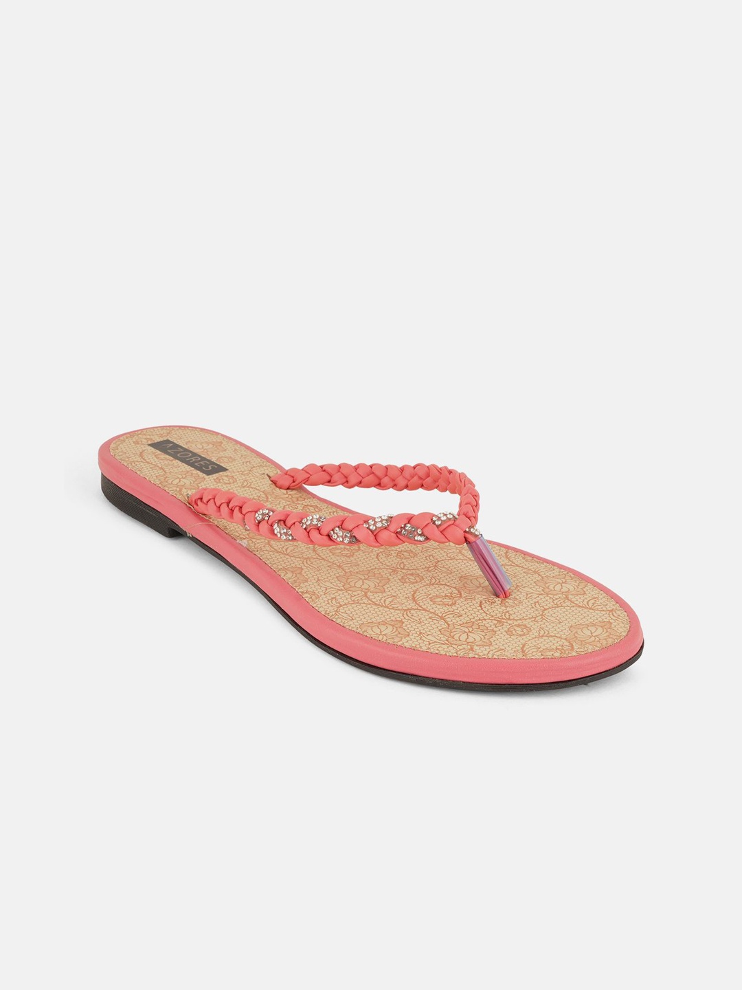 

AZORES Women Embellished Open Toe Flats, Peach