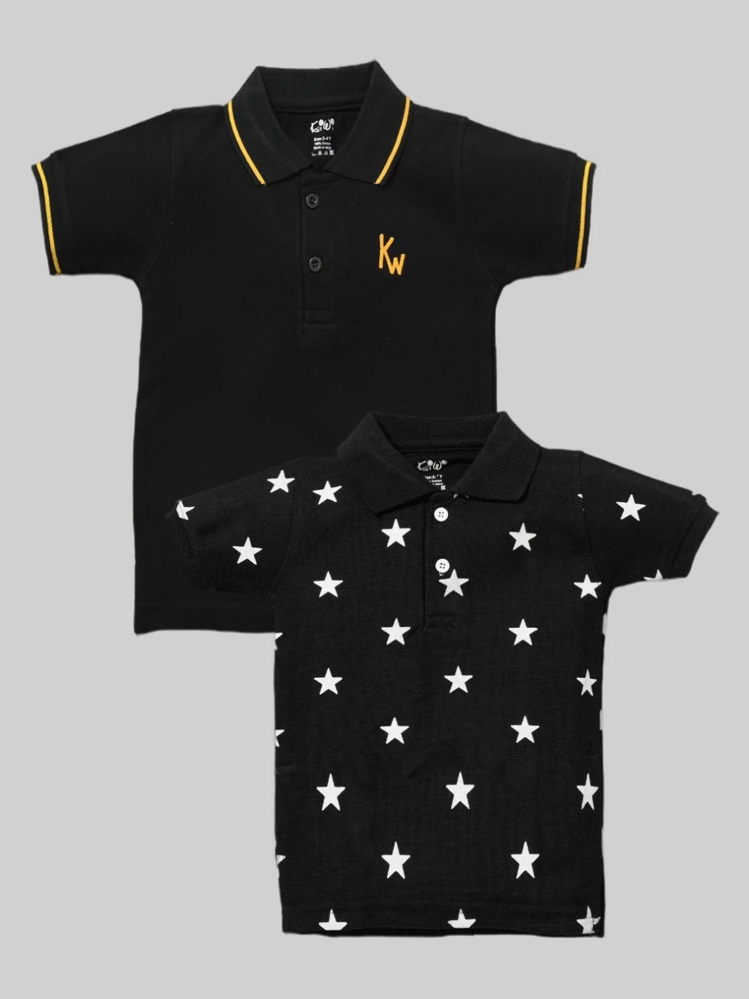 

BAESD Pack Of 2 Boys Conversational Printed Polo Collar Cotton T-shirts, Black