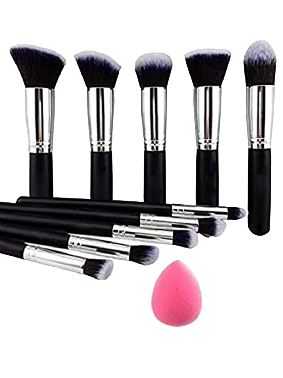 

zemglam Set Of 11 Makeup Brushes With Beauty Blender, Silver